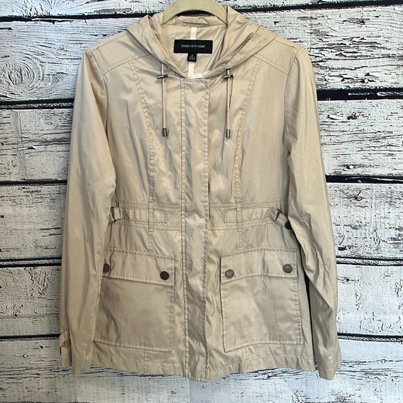 Jones New York Beige Windbreaker Parka Lightweight Fall Jacket Size S - Picture 3 of 17